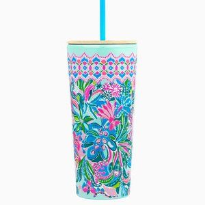 NWT Lilly Pulitzer Tumbler with Straw Turquoise Oasis Golden Hour